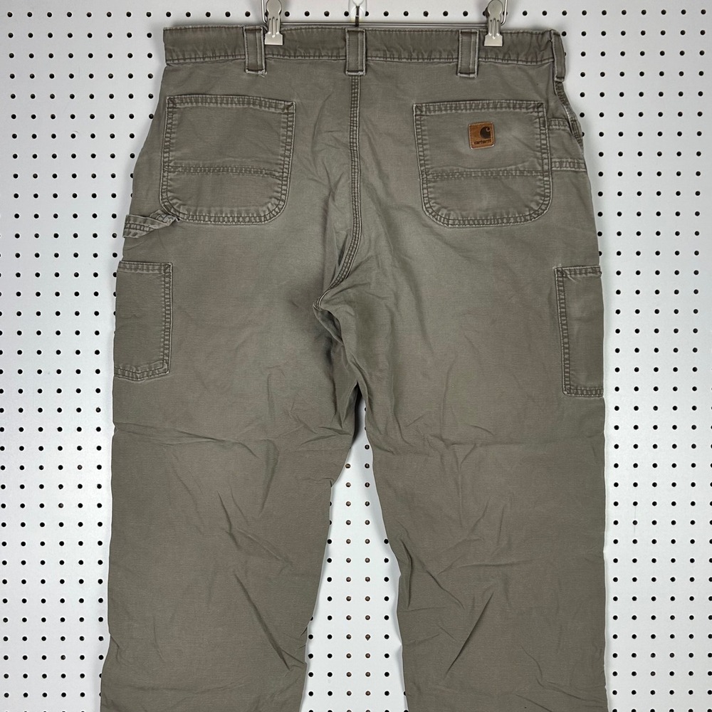 Carhartt B151 LBR Dungaree Fit Canvas Work Pants Khaki Brown 38x30 Distressed - Picture 2 of 7